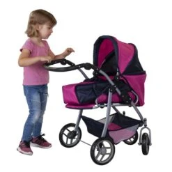 Besttoy - Kombi Puppenwagen - Blau/pink/schwarz -Spielzeug Aktionen Geschäft 136970 4016096115890 besttoy kombipuppenwagen flowers 02