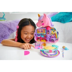 MATTEL Polly Pocket - Einhorn Haarspiel Schatulle -Spielzeug Aktionen Geschäft 247140 194735109303 Mattel Polly Pocket Einhorn Haarspiel 05